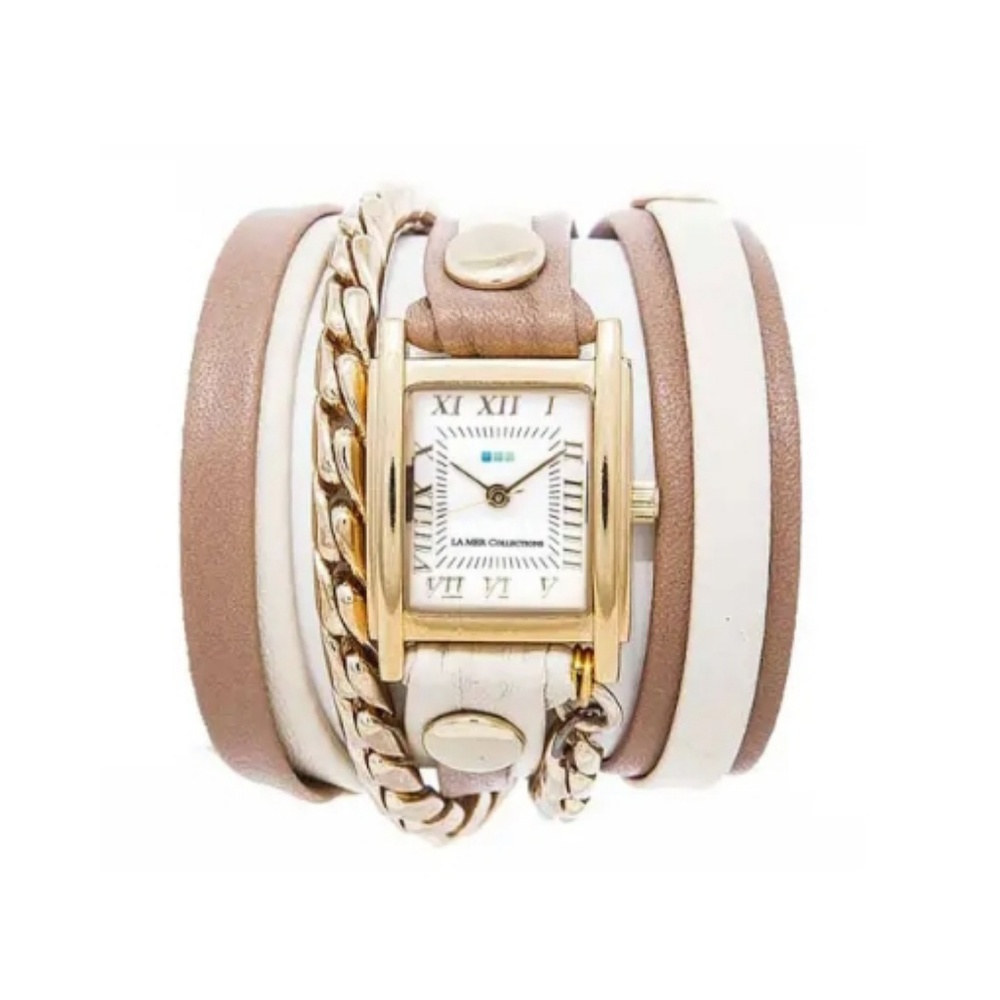 Bracelet watch vegan leather set tan cream nwt